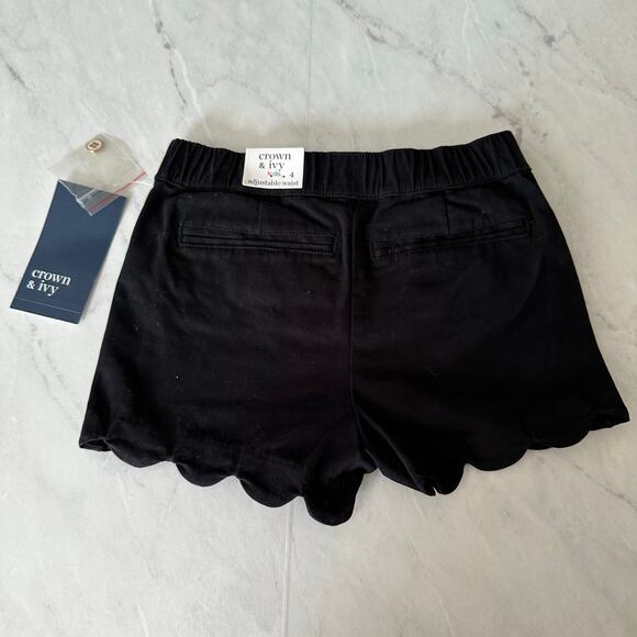New Crown & Ivy black girls scalloped shorts casual sz 4 elastic band cute - Picture 2 of 4